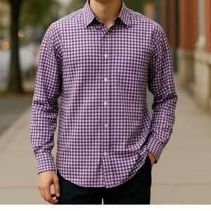 👛 (ANY 2/$20) GEORGE  100 percent cotton Long Sleeved Purple Checkered Shirt 2XL